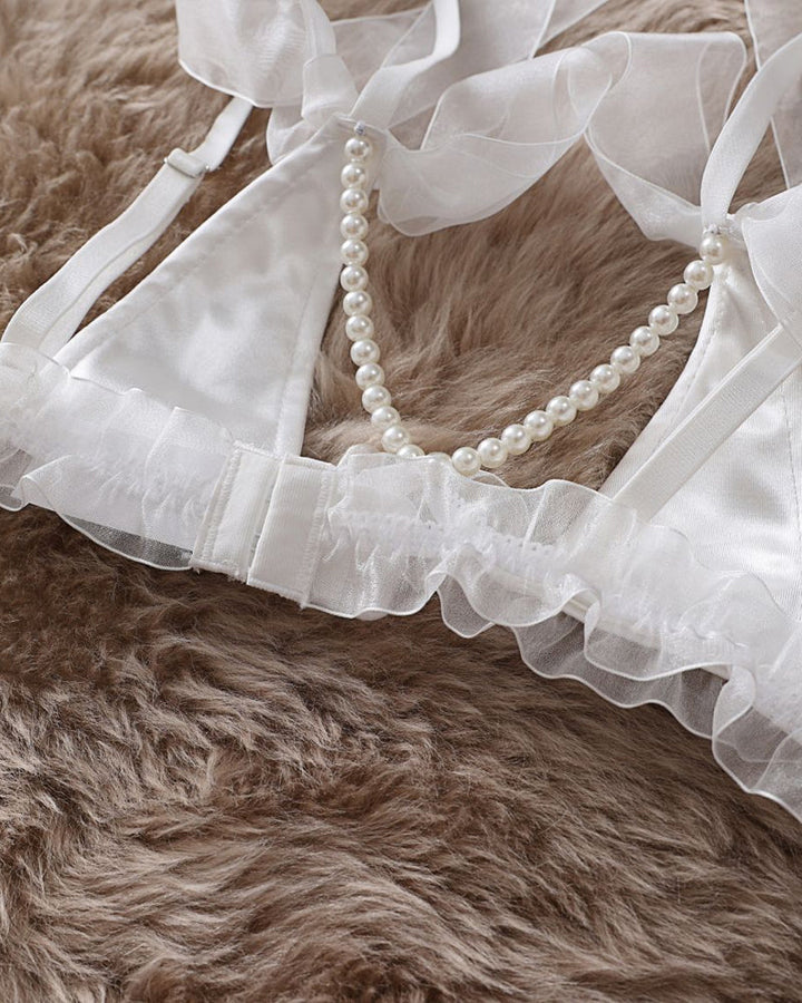 Aurivienneis – Pearl Bow Lace Lingerie Set