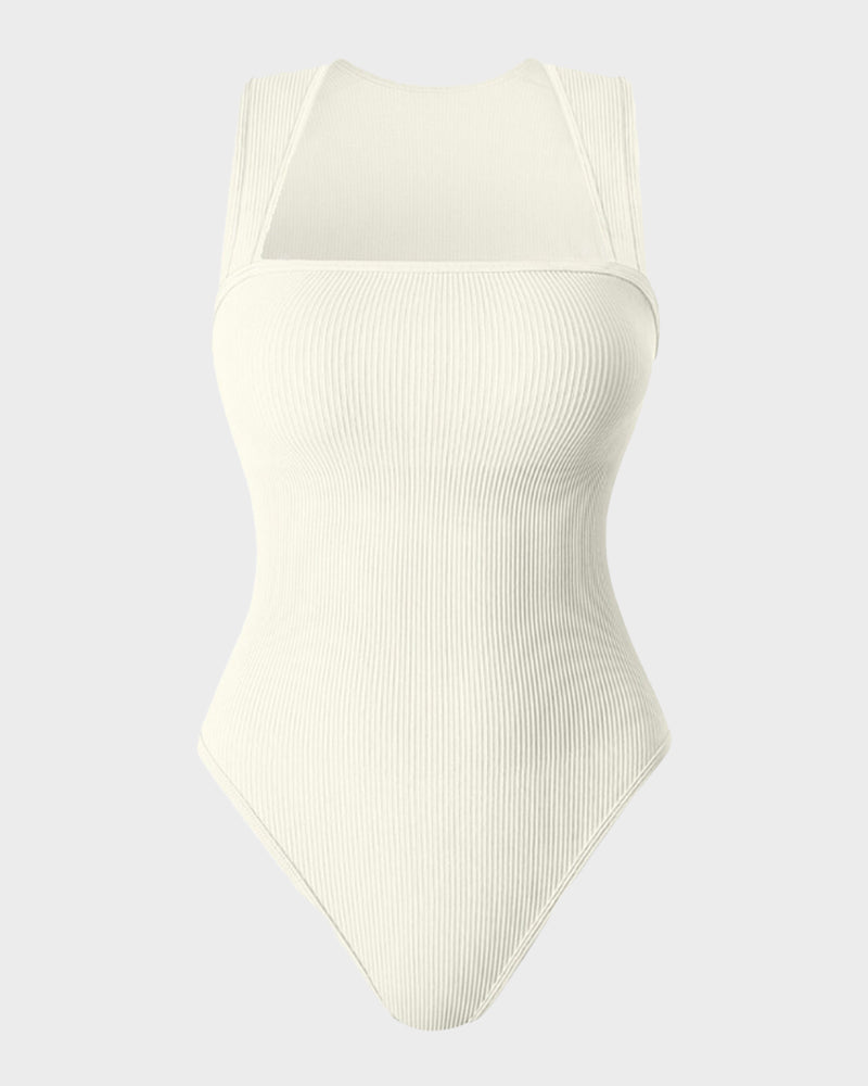 Calisandre – Ribbed Strappy Square Neck Bodysuit