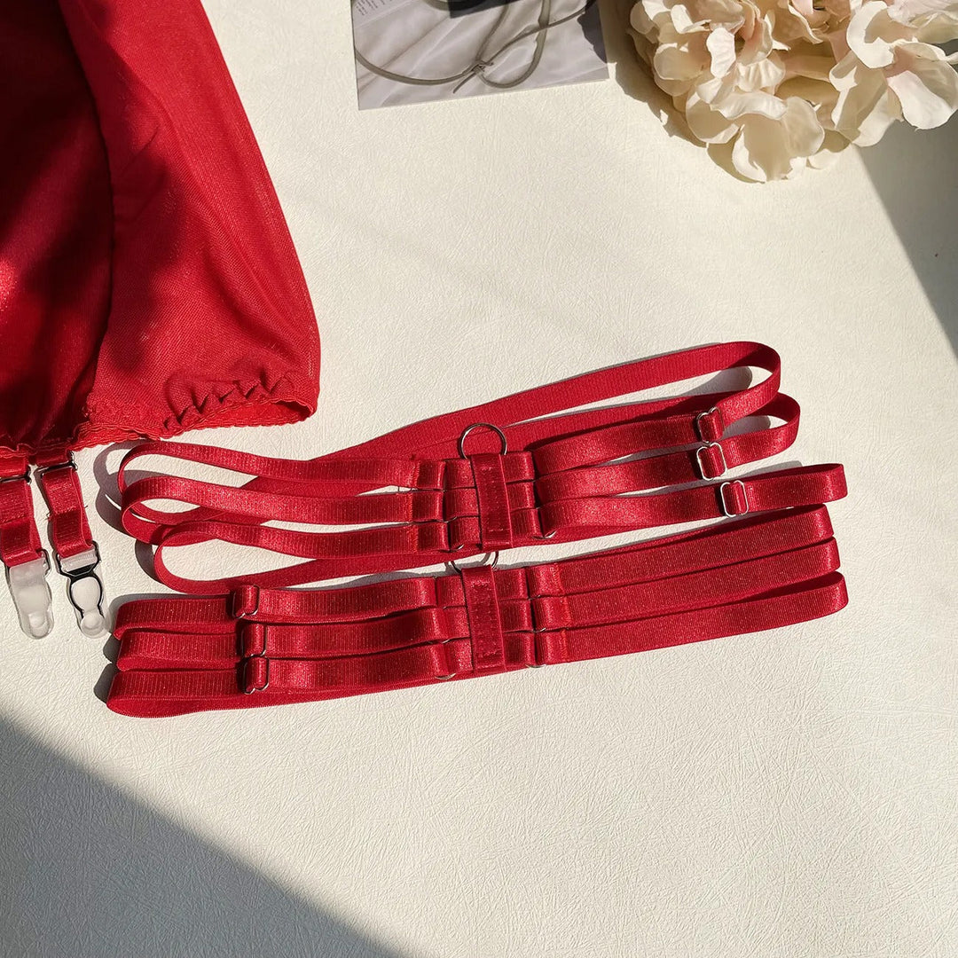 Valeria – Red Satin Skirt Lingerie Set