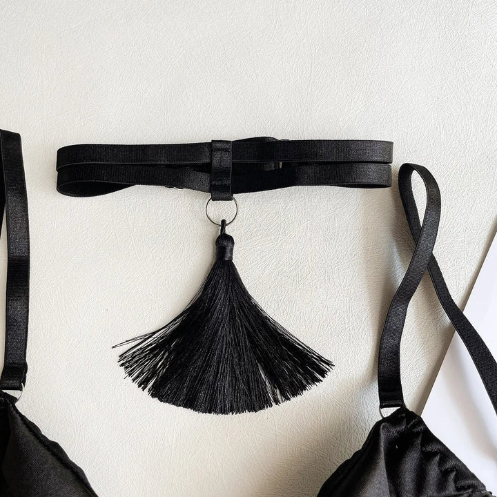 Dahlia – Black Satin Skirt Lingerie Set