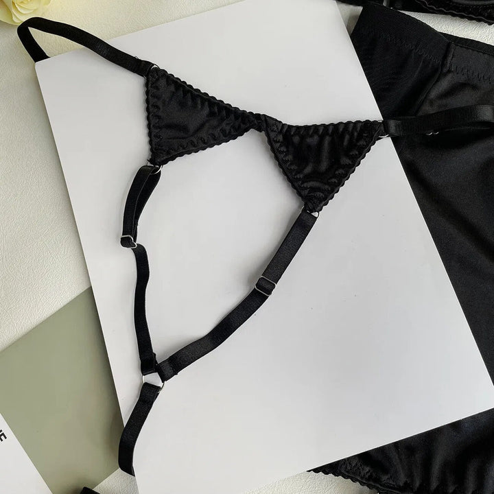 Dahlia – Black Satin Skirt Lingerie Set