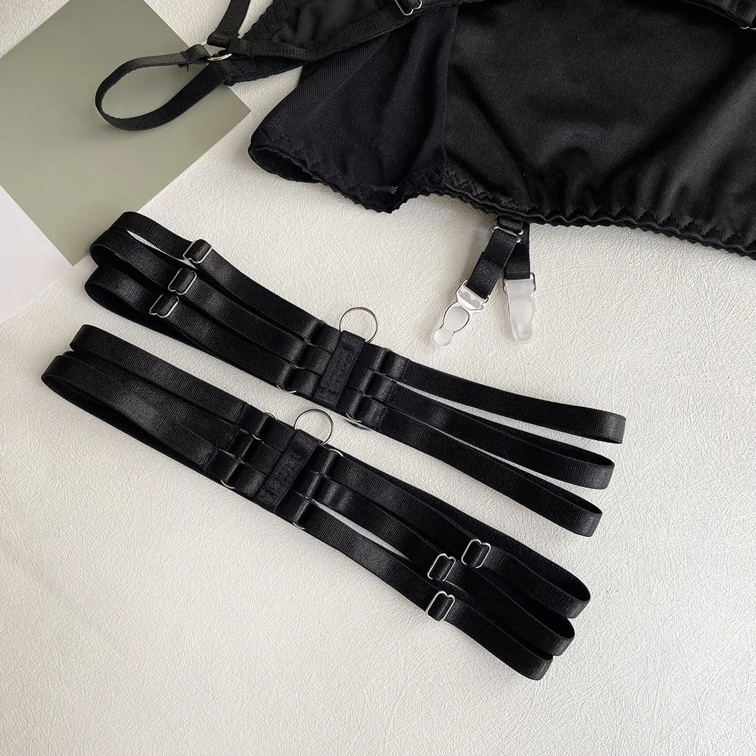 Dahlia – Black Satin Skirt Lingerie Set