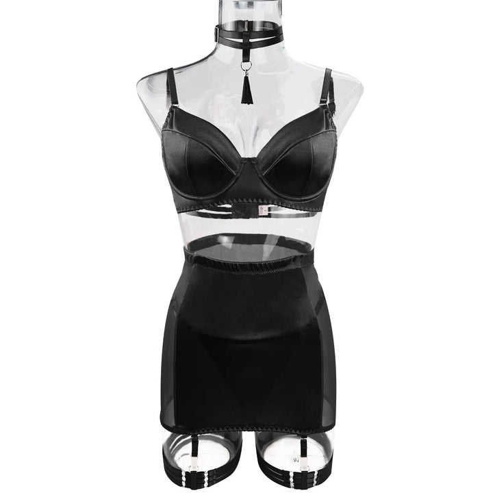 Dahlia – Black Satin Skirt Lingerie Set