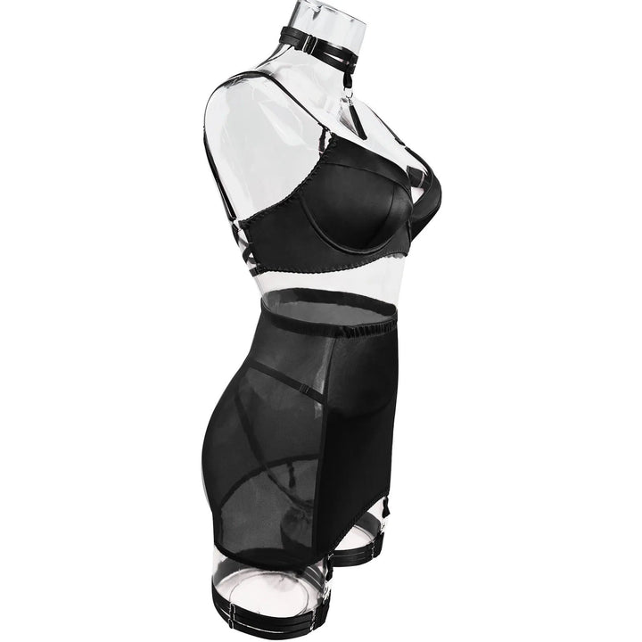 Dahlia – Black Satin Skirt Lingerie Set