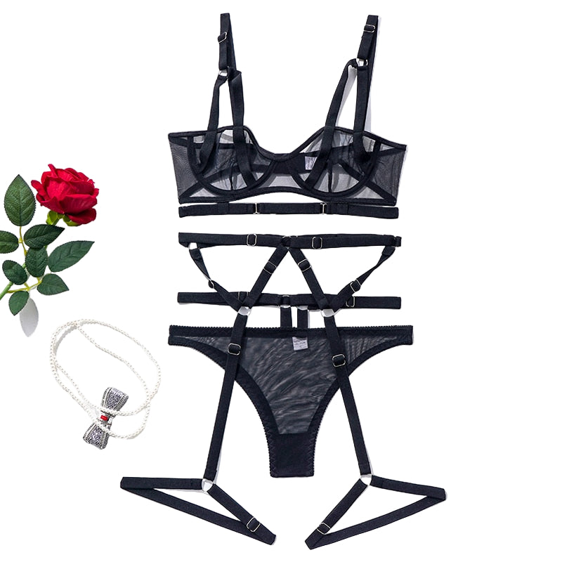 Isolde – Black Strappy Lingerie Set