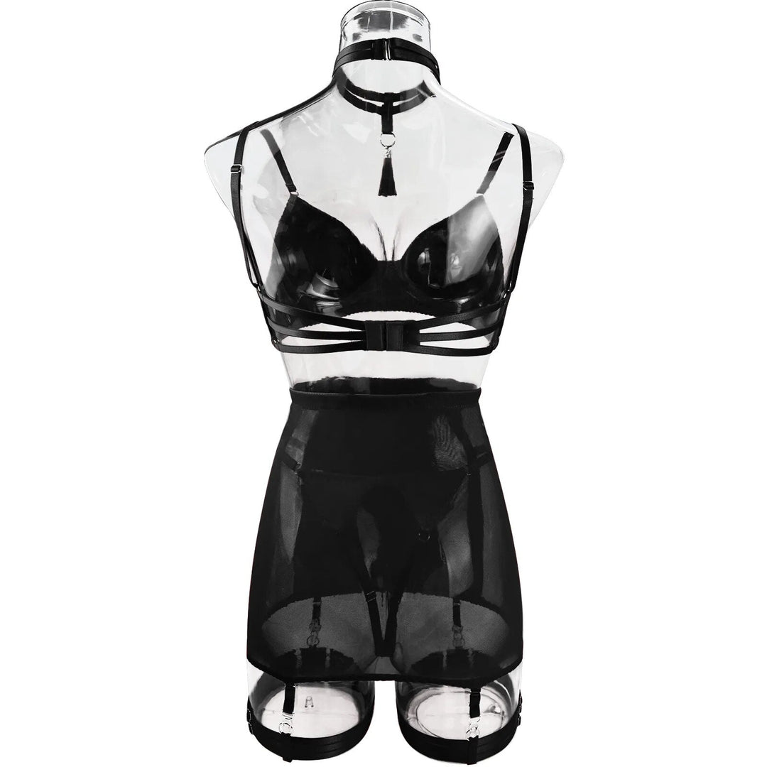 Dahlia – Black Satin Skirt Lingerie Set