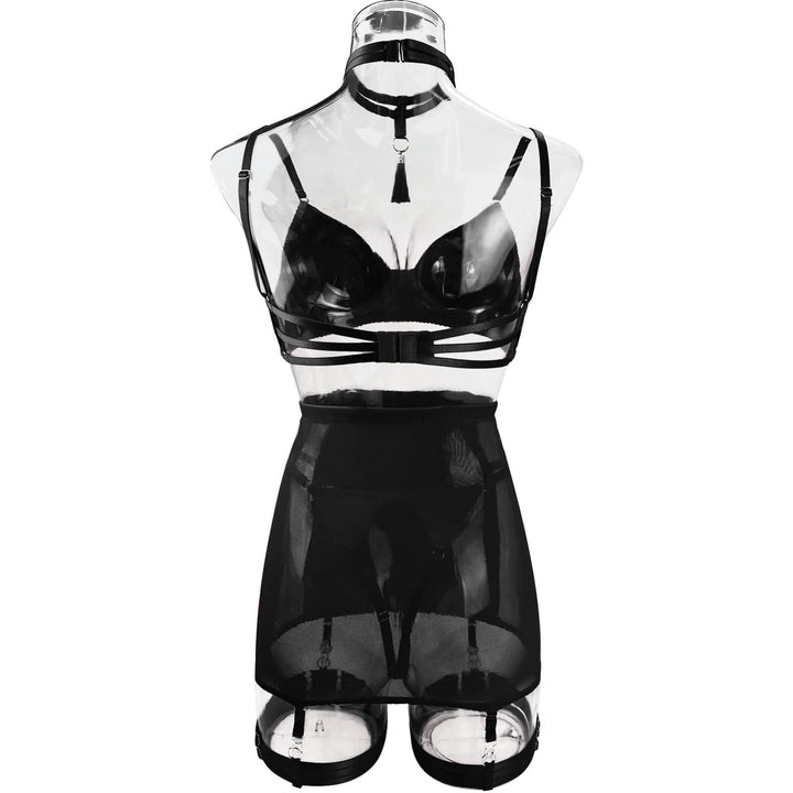 Dahlia – Black Satin Skirt Lingerie Set