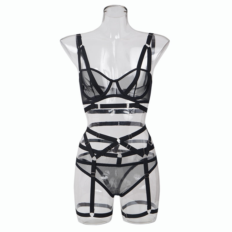 Isolde – Black Strappy Lingerie Set