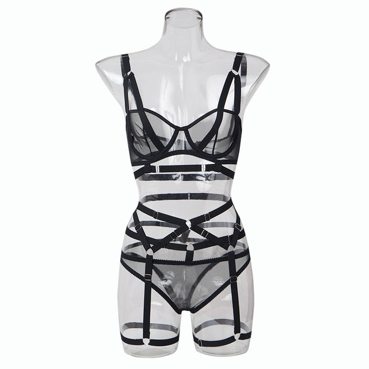Isolde – Black Strappy Lingerie Set