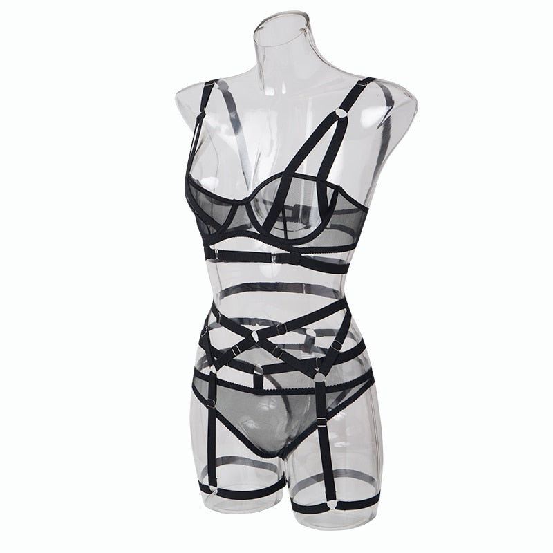 Isolde – Black Strappy Lingerie Set