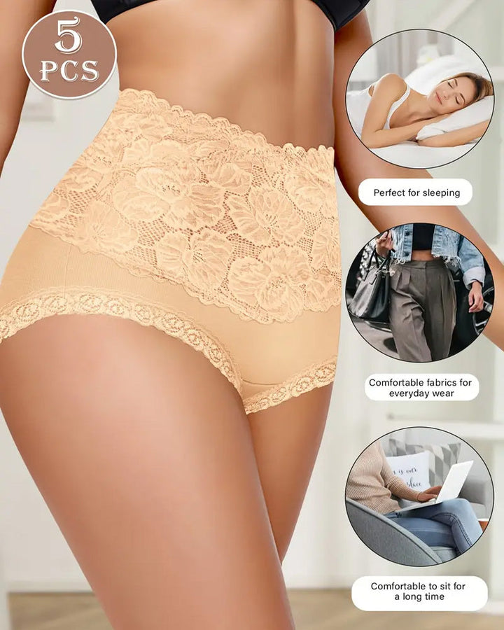 Sylvarenneyae – Five-Pack Lace High-Waist Briefs