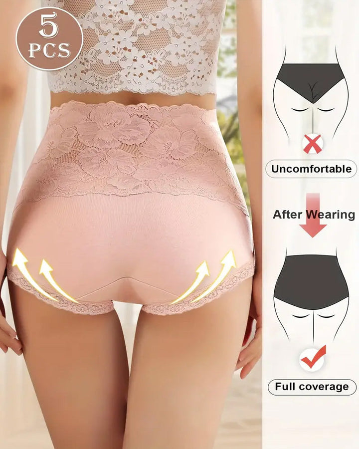 Sylvarenneyae – Five-Pack Lace High-Waist Briefs