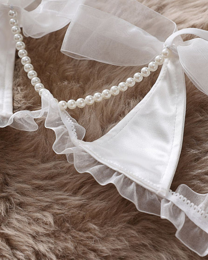 Aurivienneis – Pearl Bow Lace Lingerie Set