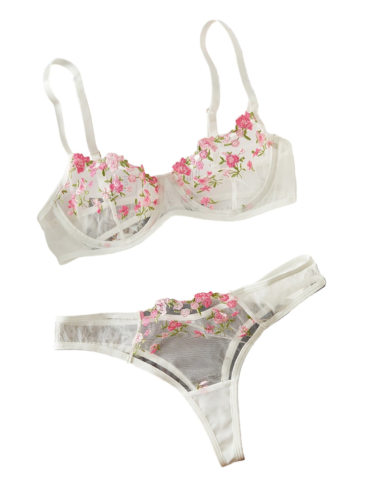 Seralith - Elegant Sakura Embroidered Lingerie Set
