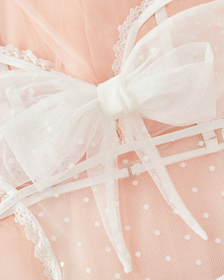 Velirisse – Floral Lace Polka Dot Mesh Pajamas