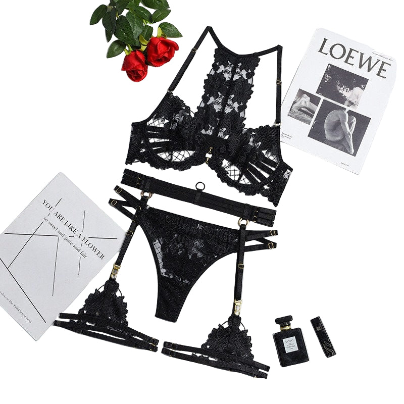 Corinne – Black Racerback Lingerie Set