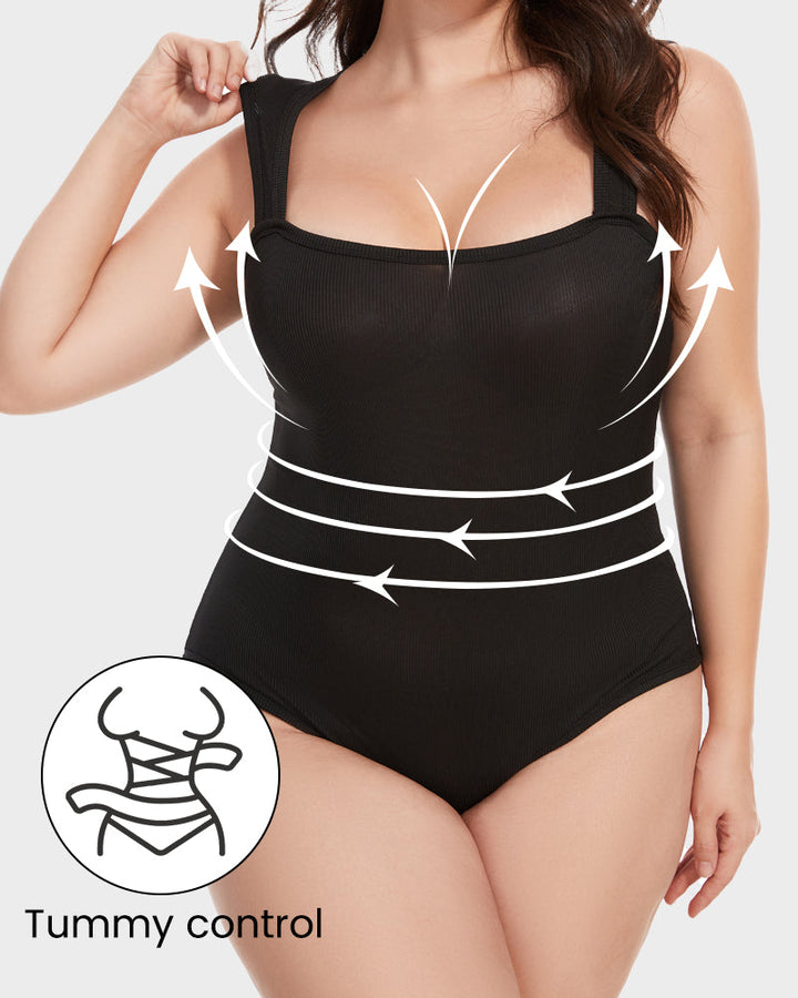 Calisandre – Ribbed Strappy Square Neck Bodysuit