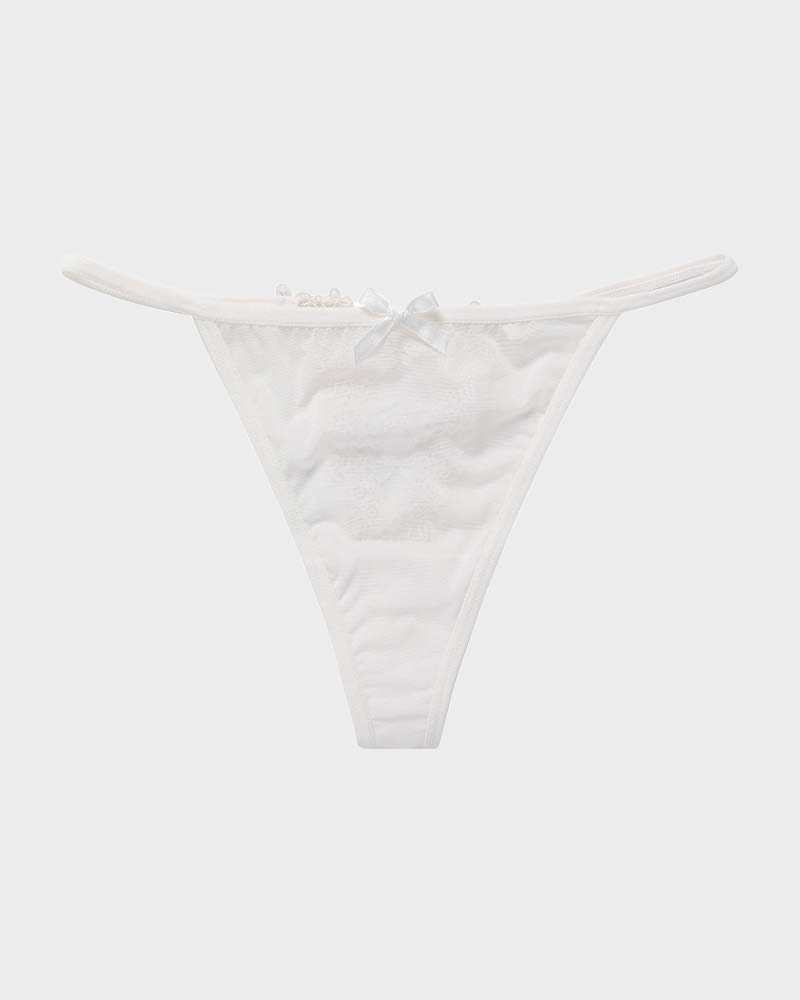 Calyndriae – Lace-Trim Mesh V-String Panty