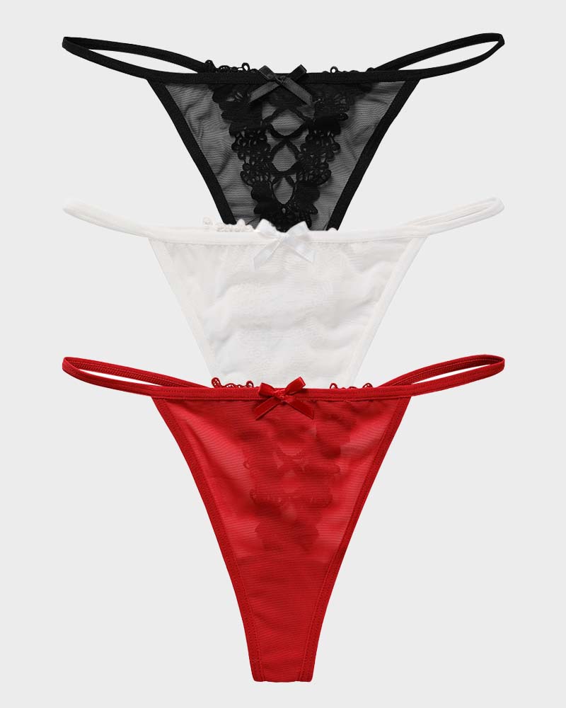 Calyndriae – Lace-Trim Mesh V-String Panty
