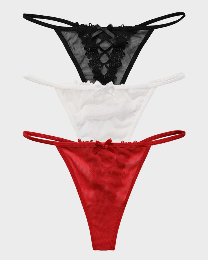 Calyndriae – Lace-Trim Mesh V-String Panty