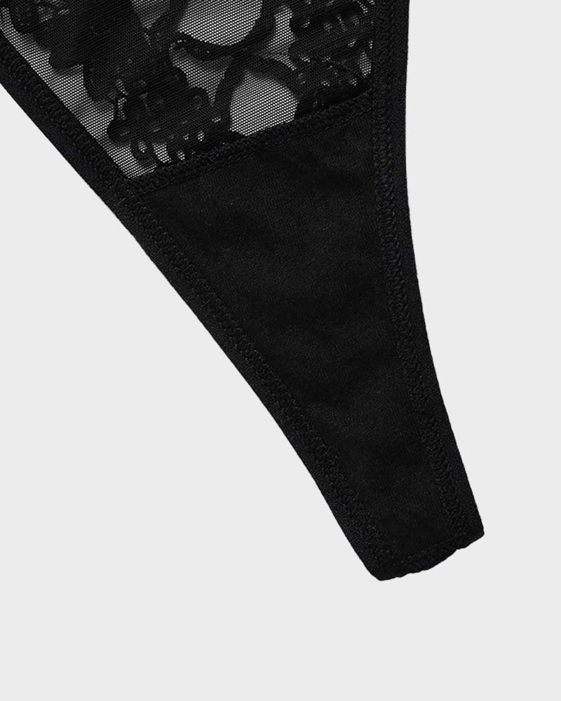 Calyndriae – Lace-Trim Mesh V-String Panty