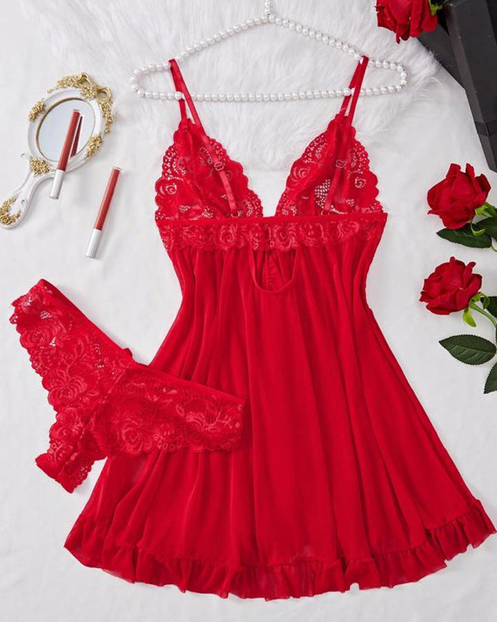 Sylvaira – Lace Ruffle Suspender Nightdress Set