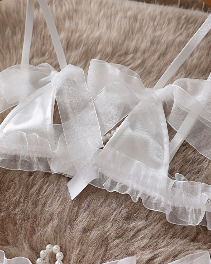 Aurivienneis – Pearl Bow Lace Lingerie Set