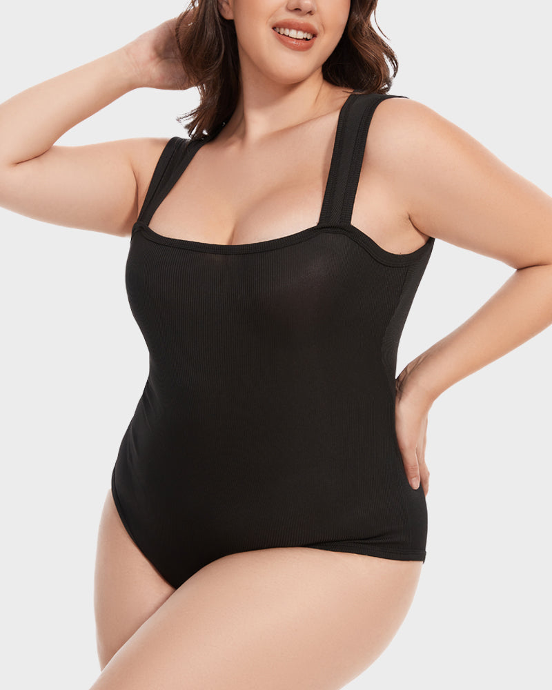 Calisandre – Ribbed Strappy Square Neck Bodysuit