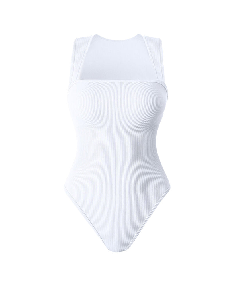Calisandre – Ribbed Strappy Square Neck Bodysuit